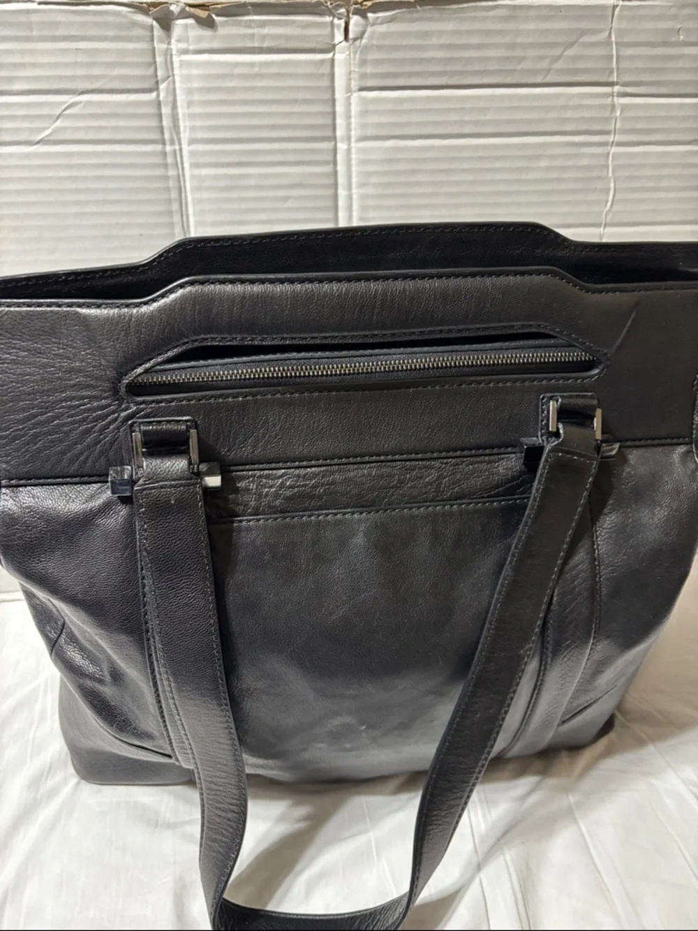 HUGO Black Leather Tote Briefcase. Unisex, full grain leather. EUC
